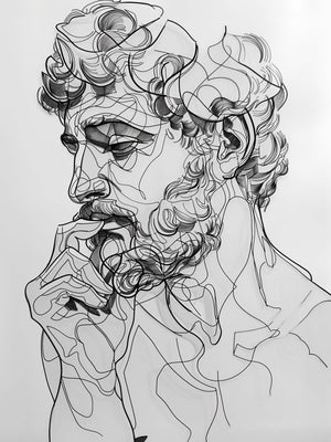 Toile représentation du penseur, illustration minimaliste, couleur noir et blanche,