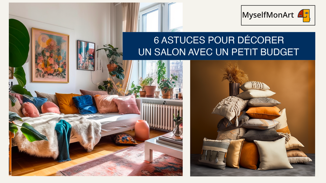 Idées déco pour salon petit budget : coussins, tableaux colorés, plantes vertes et astuces économiques.