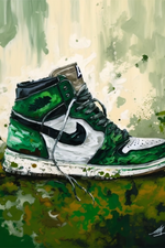 Peinture d'une chaussure Jordan 1 verte et blanche