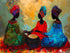 toile, 3 femmes africaines, style peinture, coloré, rouge bleu et vert