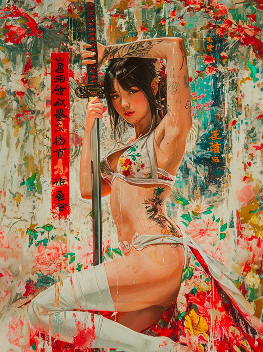 illustratrion realiste guerriere sexy japonaise avec sable