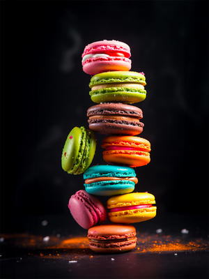 tableau de Macarons colorés sur fond sombre