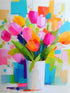 Bouquet de tulipes vives dans un style abstrait moderne coloré, ambiance printanière et énergique