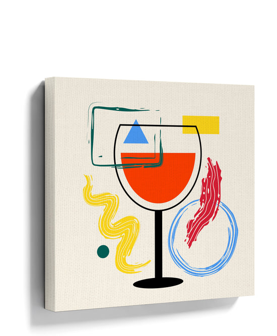 Toile verre de vin graphique minimaliste couleurs primaires