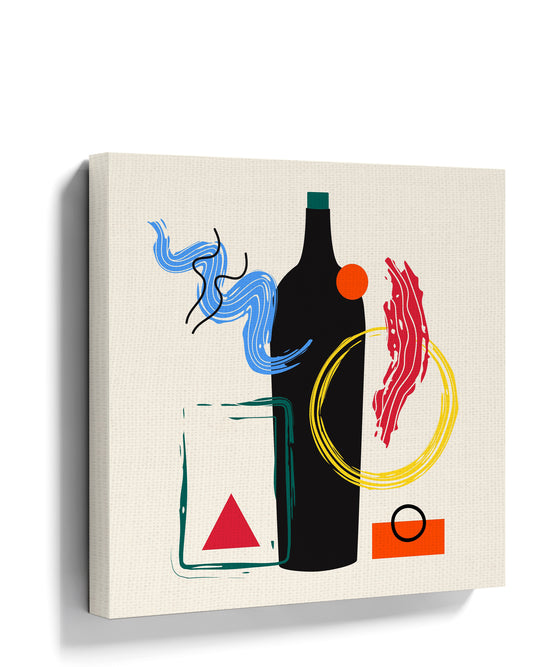 Apéro abstrait bouteille géométrique tableau pour cuisine scandinave