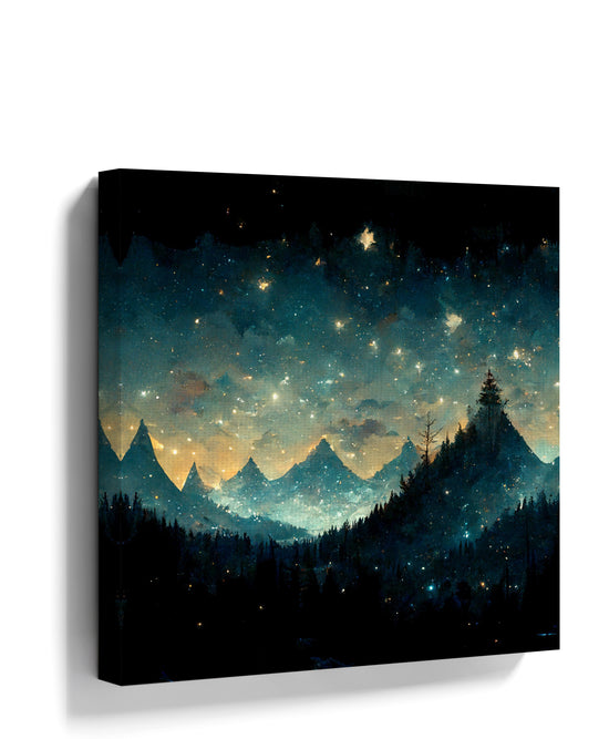 Tableau ciel étoilé constellations montagnes pour chambre d'enfant