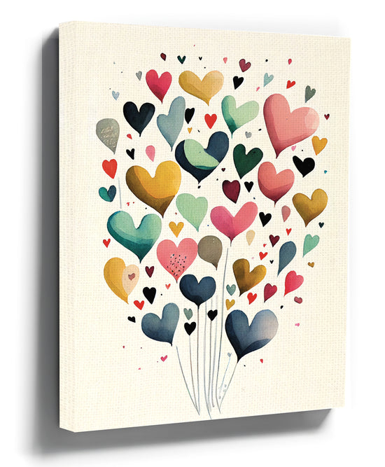 Ballons cœur aquarelle toile déco pour chambre enfant minimaliste