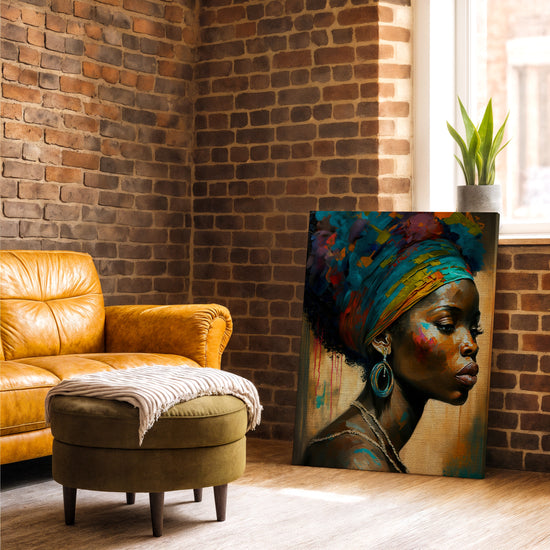 Tableau portrait femme au turban pour salon industriel