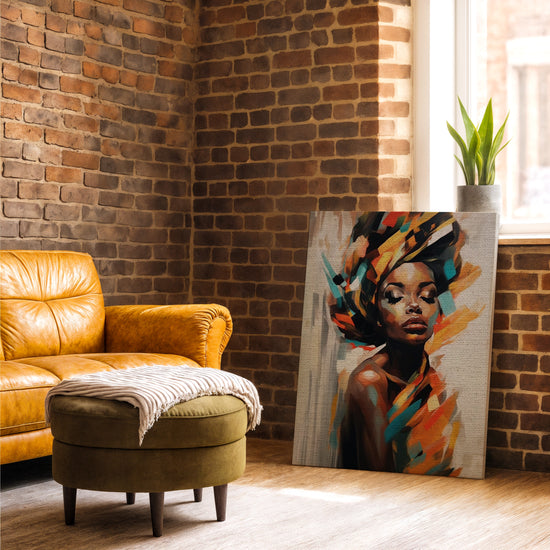 Portrait femme africaine abstrait tableau pour salon industriel
