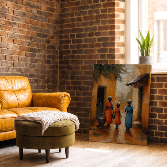 Village africain trois femmes tableau pour salon industriel