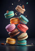 Une pile de macarons aux couleurs vibrantes et éclatantes qui donnent envie de croquer dedans. Leur manufacture artisanal les rend très attirant et envoûtant. Les détails parfaits de la photographie offrent une vue envoûtante sur ces délicieuses gourmandises.