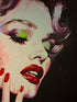 Affiche du visage de Marilyn Monroe, maquillage, fond noir.