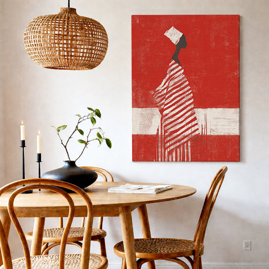 Tableau africain femme élégante turban blanc rouge décoration murale salon moderne