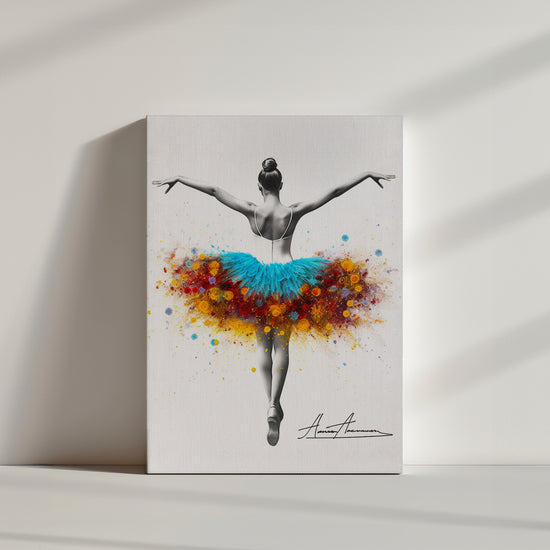 Art mural personnalisable représentant une ballerine avec un tutu floral, alliant vivacité et poésie.