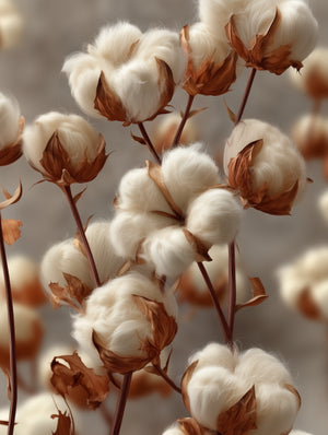 Tableau mural de bouquets de coton beige et marron, ambiance naturelle pour salon serein