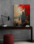 Bureau créatif, tableau paysage rouge, déco murale zen.