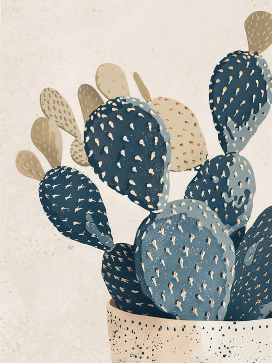 toile illustration cactus en pot, couleurs ternes, réaliste.