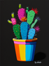 Gros plan sur le tableau cactus, célébration éclatante de couleurs néon et de motifs simplistes