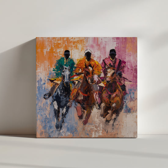 Tableau de chevaux noir et blanc sur fond doré, évoquant élégance et harmonie, style classique