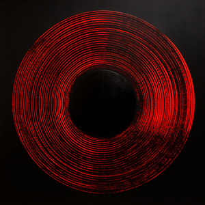 Art 'Red Circle': cercle rouge surgissant de l'obscurité sur fond noir.