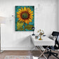 une décoration murale pour bureau avec un tournesol, couleur et source d'inspiration au quotidien."