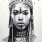 Portrait hyper réaliste d'une indigène africaine sur fond blanc abstrait