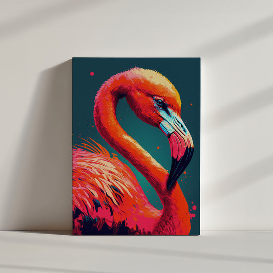 Tableau flamant rose, Teintes flashy, œuvre d'art captivante.