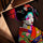 Geisha pop art tableau mural pour salon cadre chêne doré