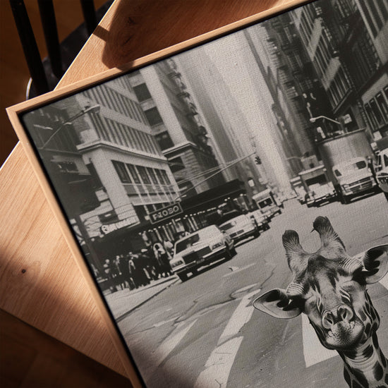 Girafe urbaine New York vintage tableau pour salon scandinave