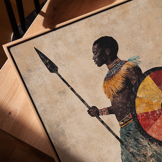 Tableau guerrier africain zoulou lance bouclier pour salon ethnique