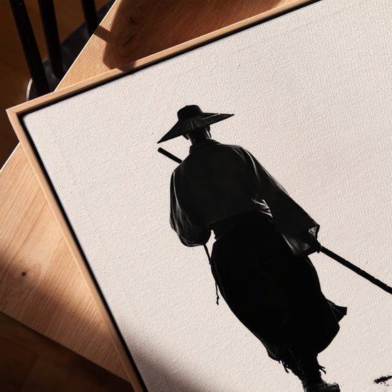 Samouraï zen silhouette noir et blanc tableau pour salon minimaliste