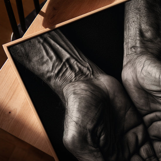 Tableau mains enlacées noir et blanc pour salon minimaliste