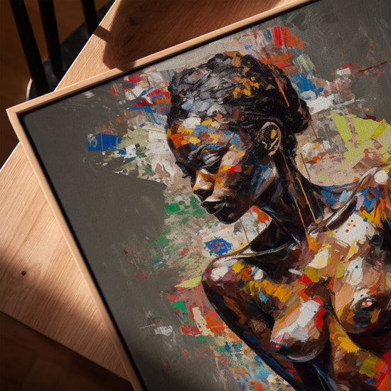 Portrait coloré femme africaine nue tableau pour salon contemporain