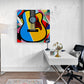 tableau coloré accroché dans un bureau , illustration guitare dans le style pop de Roy Lichtenstein 