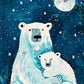 Peinture de deux ours polaires sous un ciel étoilé et une lune