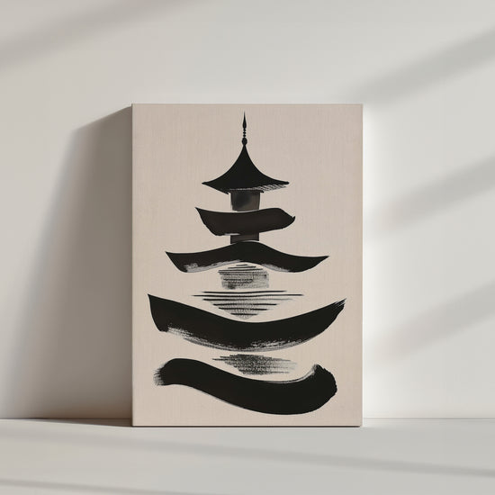 Représentation très stylisée d'une pagode japonaise - art sumi-e