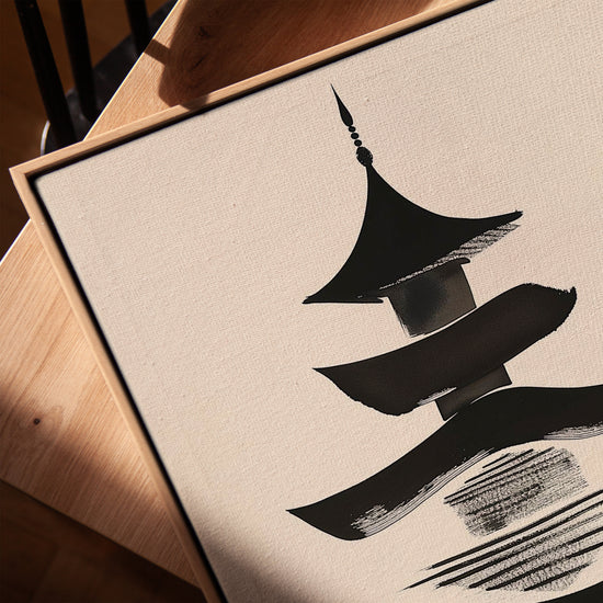 Pagode japonaise calligraphie sumi-e tableau pour bureau scandinave