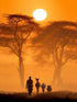 photo d'un homme et ses bêtes sous un coucher de soleil africain, une invitation au voyage.