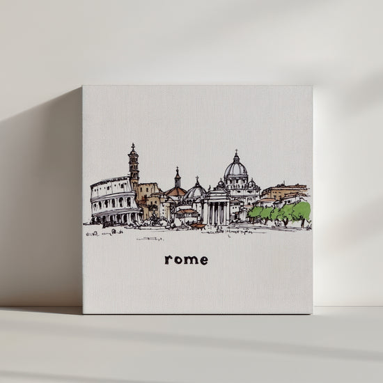 Tableau paysage Rome Colisée églises aquarelle sépia vert décoration murale ambiance minimaliste épurée