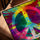Symbole peace and love multicolore tableau pour salon bohème psychédélique