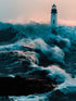 Tableau phare tempête, beauté nature sauvage.