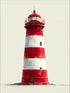 Tableau décoratif d'un phare rouge et blanc sur fond minimaliste, style marin épuré