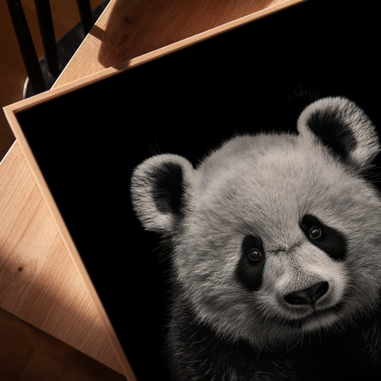 Panda portrait noir et blanc tableau pour salon minimaliste