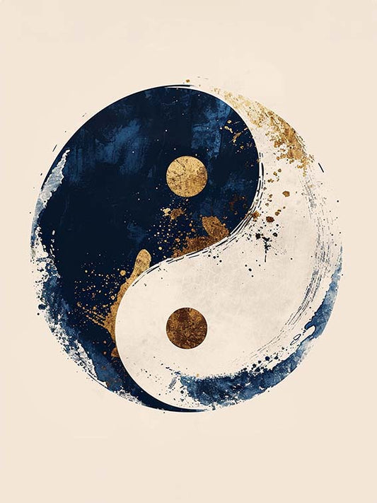 Tableau Zen Ying Yang Bleu et Or