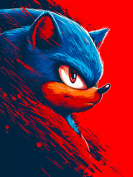 tableau Sonic, bleu et rouge, décoration garçon, super héros.