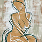 toile style peinture, représentation portrait d'une femme, technique de line art, couleur clairs.