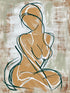 toile style peinture, représentation portrait d'une femme, technique de line art, couleur clairs.