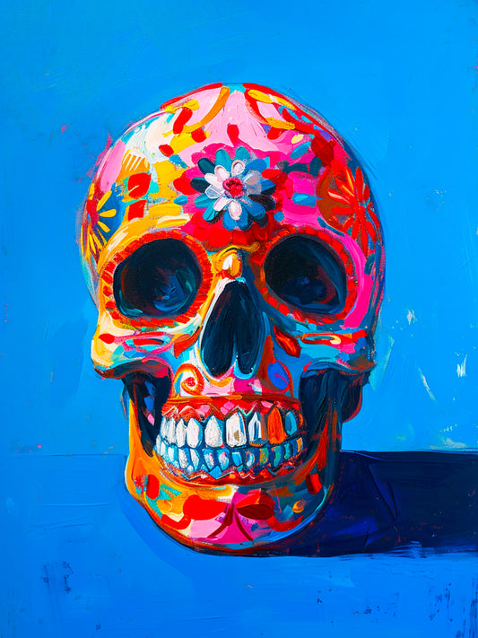 peinture vivement coloré de crâne décoré, style "calavera