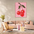 Tableau de cerises rouges sur fond rayé rose, style pop art vibrant dans un salon moderne