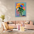 Tableau floral coloré dans un salon moderne pastel, ambiance chic et artistique